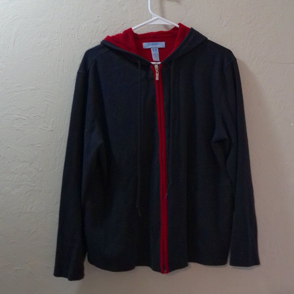 Pacer by Karen Scott Navy & Red Zip Hoodie | 100% Cotton | Size M